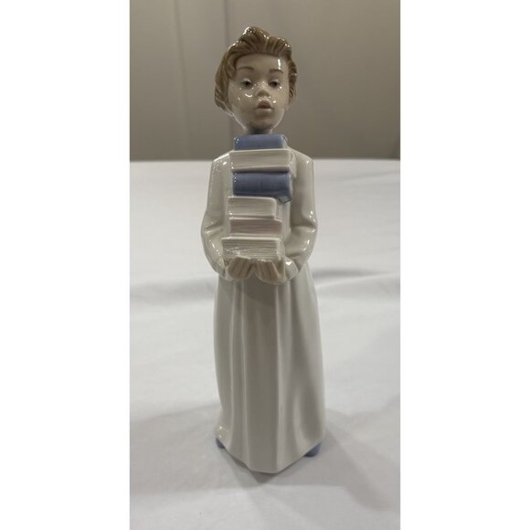 Nao Boy With Books Figurine 11" Ready For Tomorrow Porcelain Spain Vintage - Picture 1 of 5